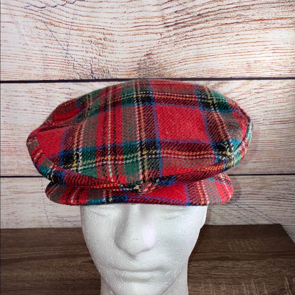 Vintage Mens 21” Newsboy Driving Red Plaid Flat Cap